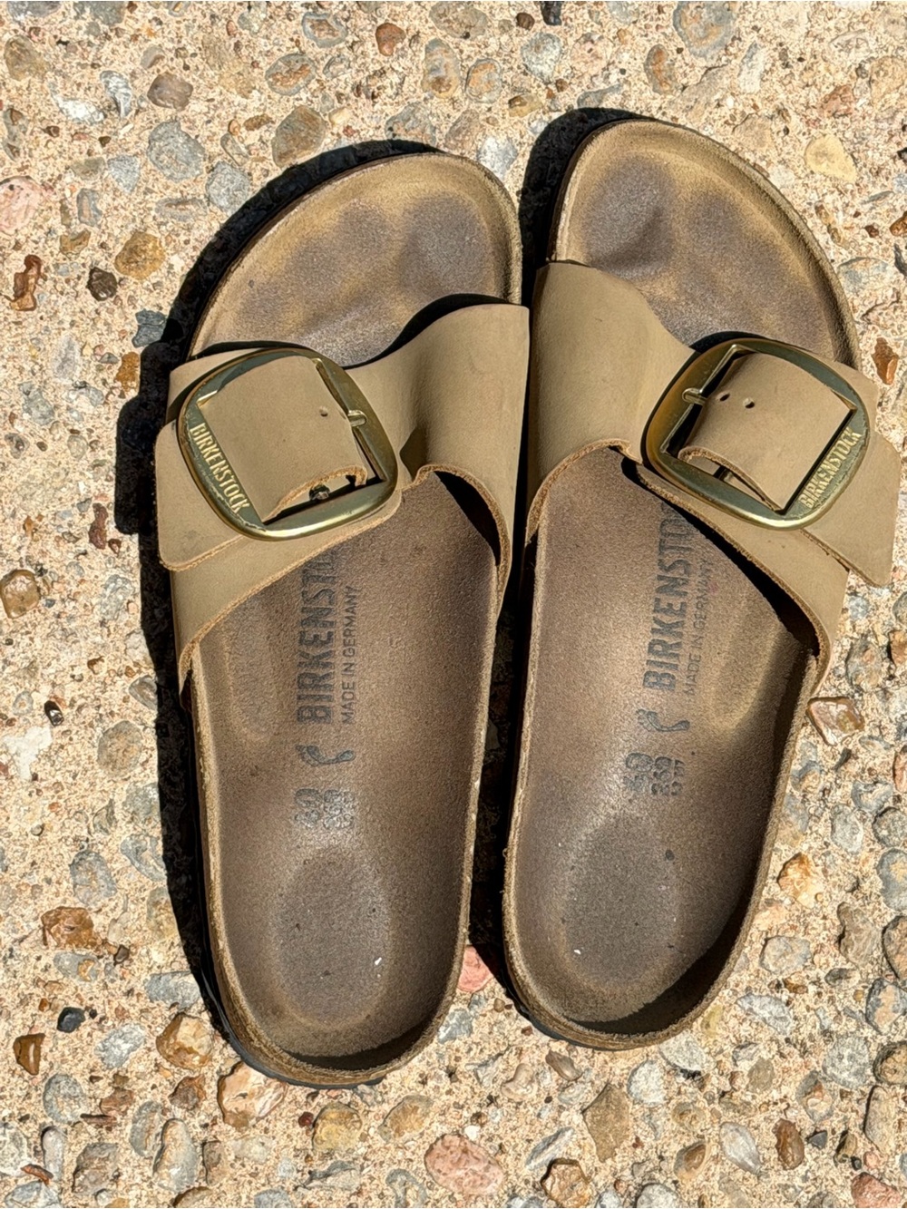 Birkenstock Madrid Single Strap Sandals in Olive with Gold Buckles